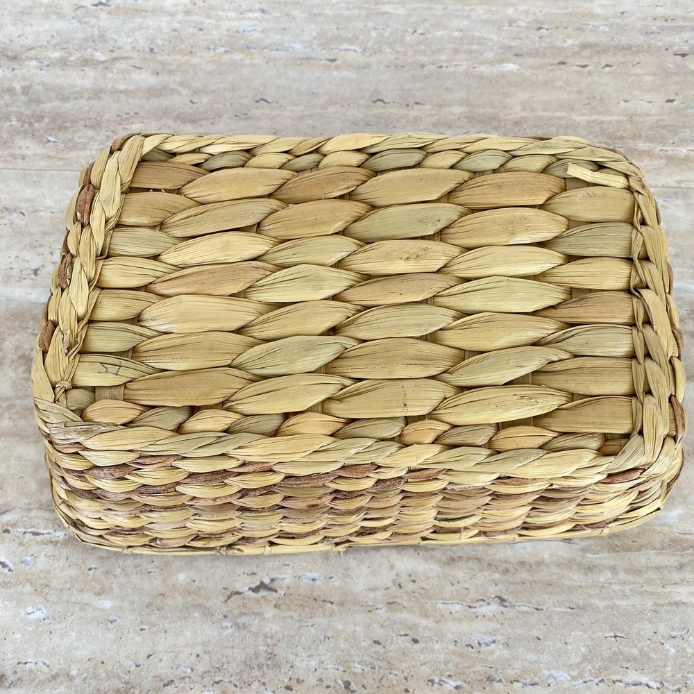 Anchor Hocking Fire King Loaf Pan Amber Glass 1 Qt w/ Wicker Basket Vintage MCM - Picture 6 of 9